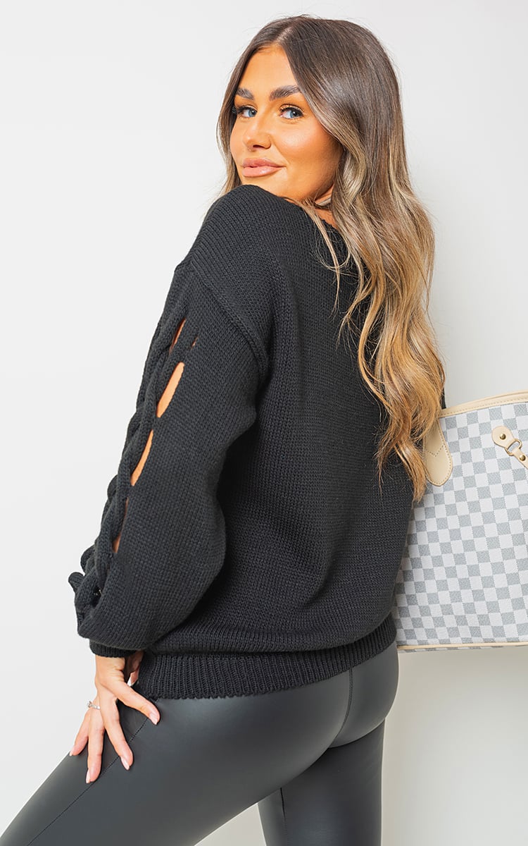 ABIGAIL Cable Knit Jumper With Cut Out Detail - Glamoo - 