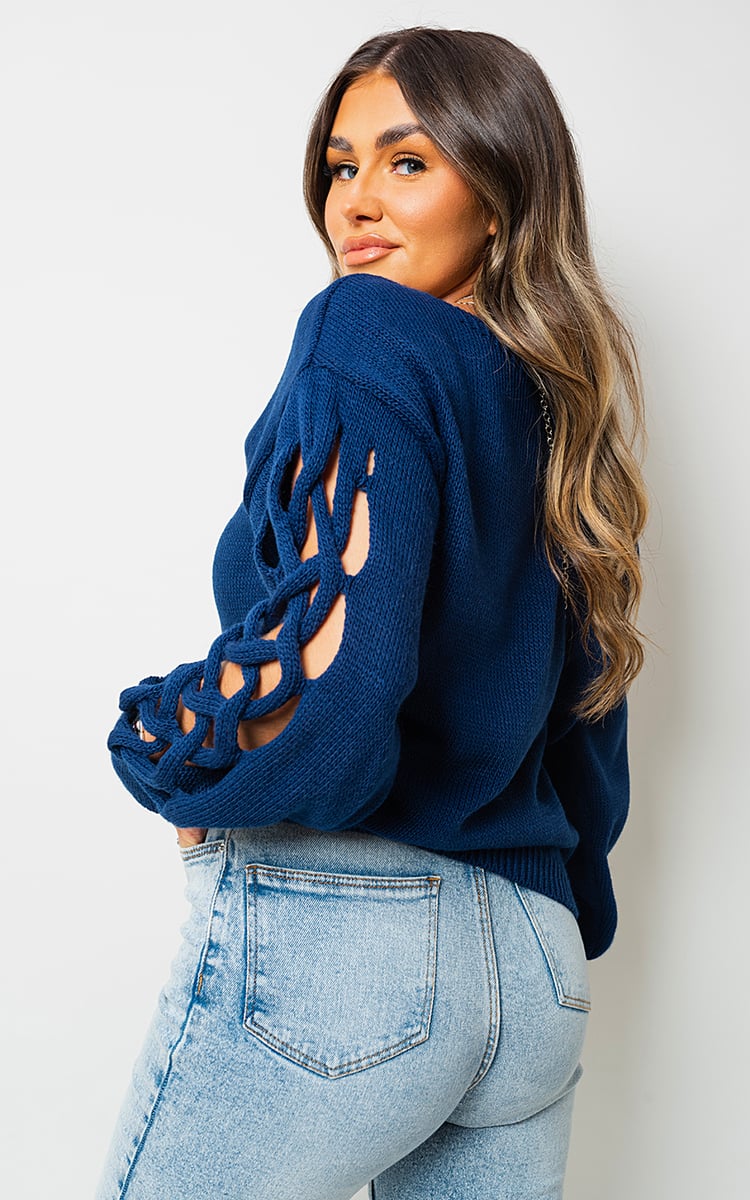 ABIGAIL Cable Knit Jumper With Cut Out Detail - Glamoo - 