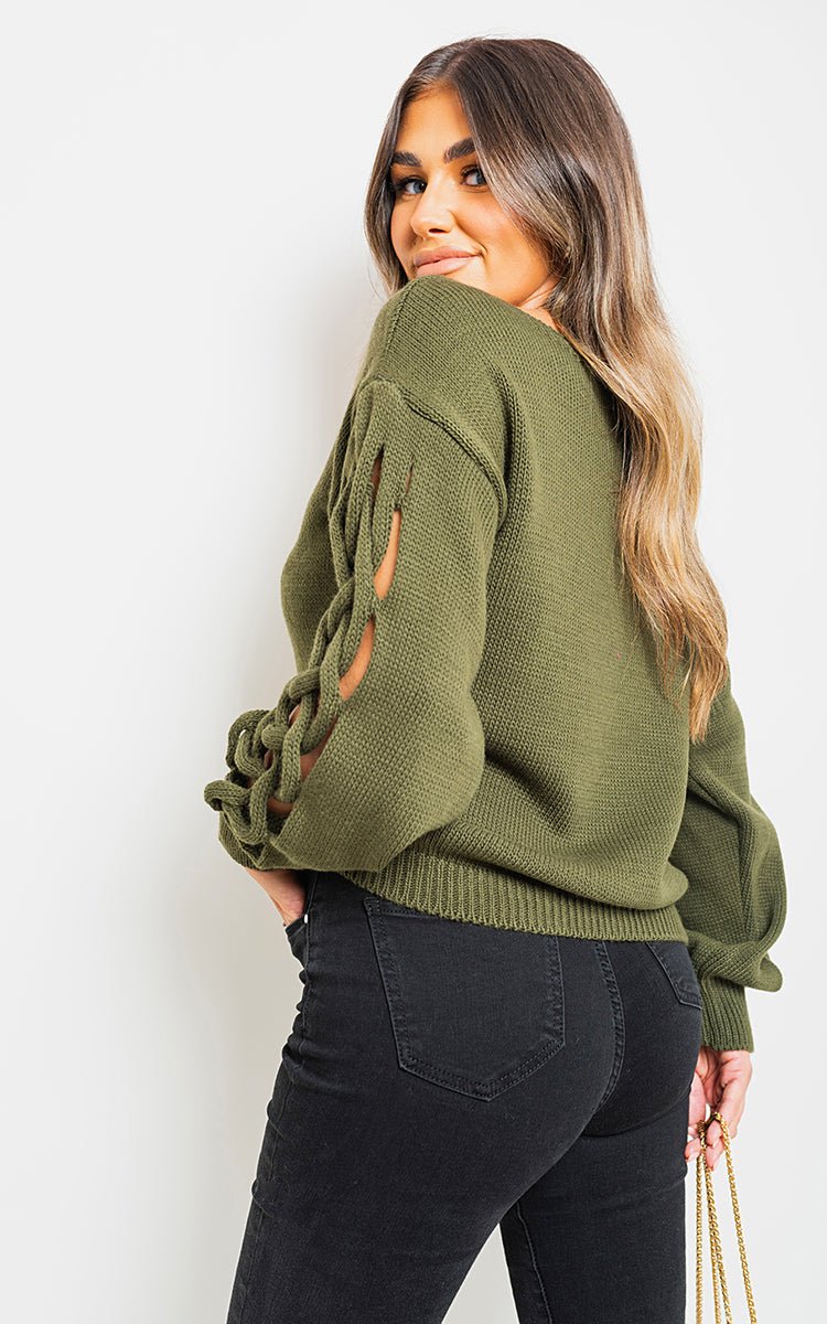 ABIGAIL Cable Knit Jumper With Cut Out Detail - Glamoo - 