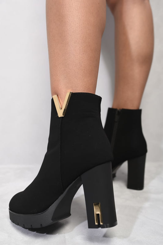 ALIANA Heeled Ankle Boots With Gold Details - Glamoo -