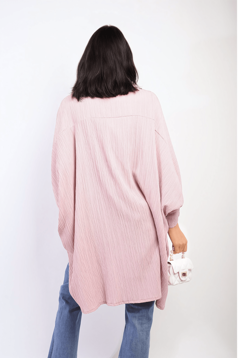 ANGELA Oversized Long Sleeve Button Front Top - Glamoo - 