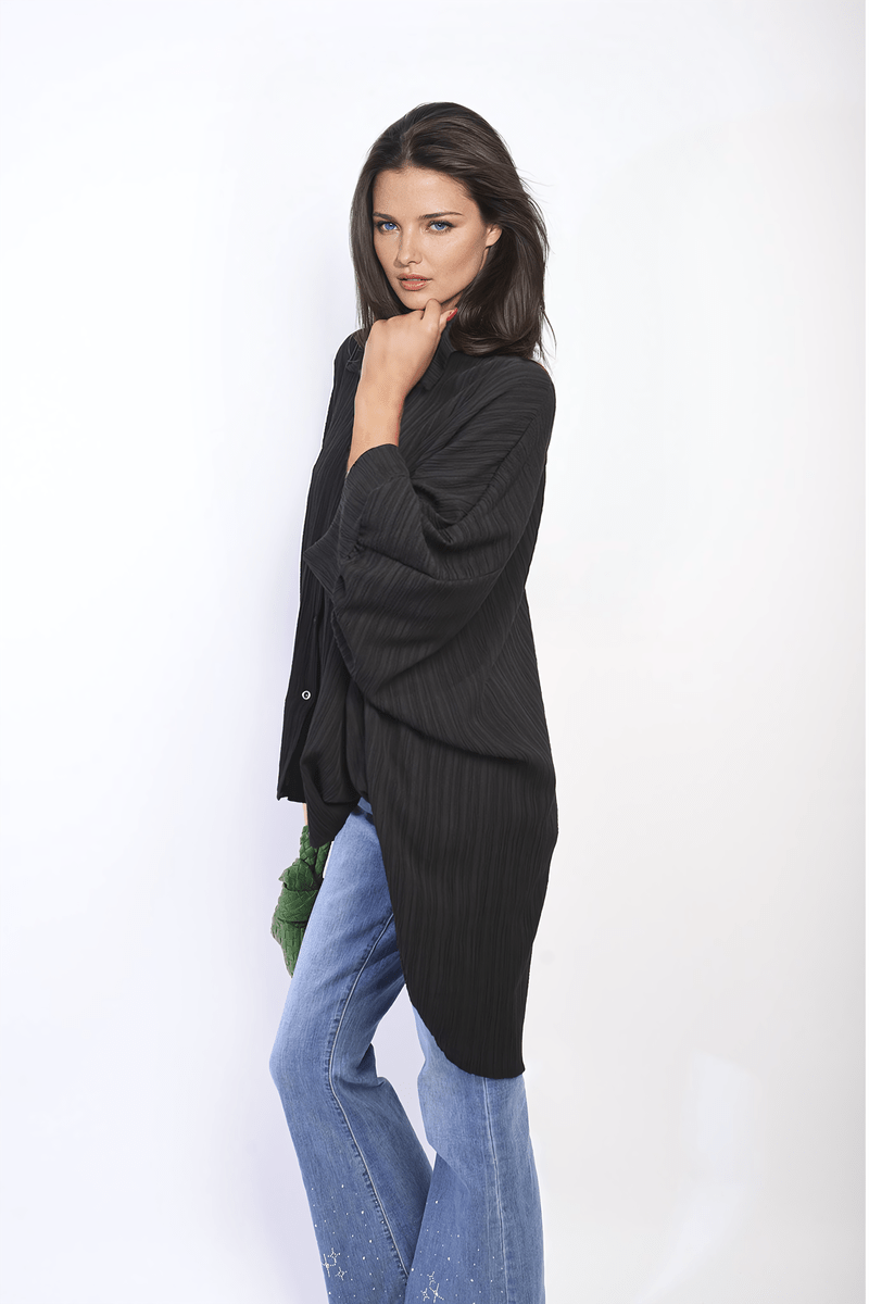 ANGELA Oversized Long Sleeve Button Front Top - Glamoo - 