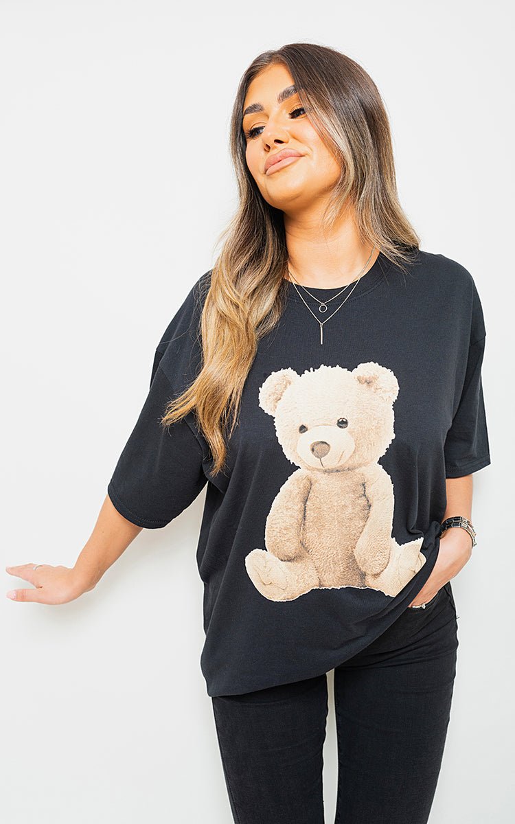 ANNA Short Sleeve Teddy Bear Printed Oversized Casual Top - Glamoo - 