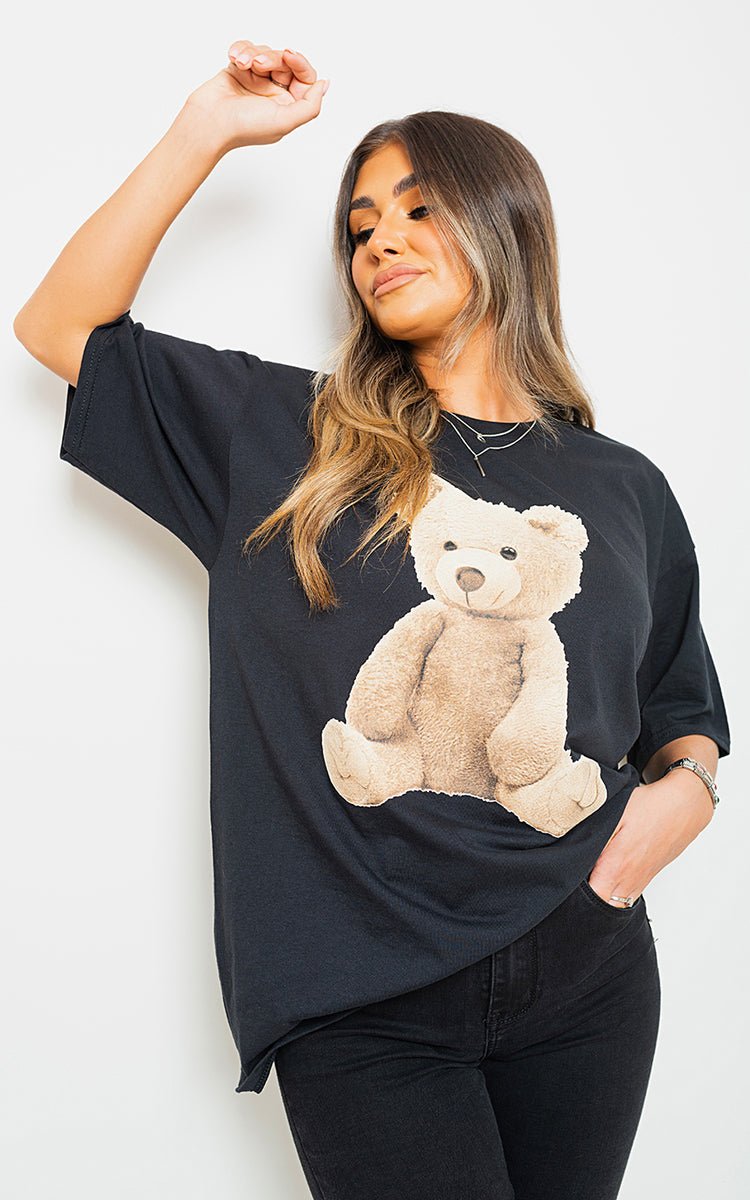 ANNA Short Sleeve Teddy Bear Printed Oversized Casual Top - Glamoo - 