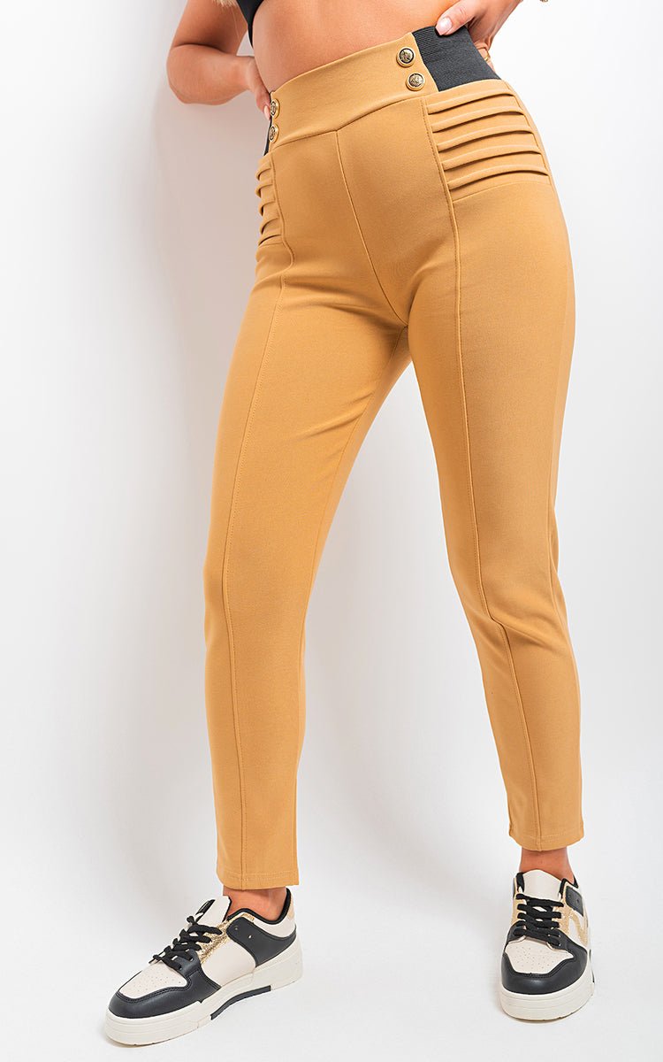 ARIAH Elastic Waist Button Detail Leggings - Glamoo - 