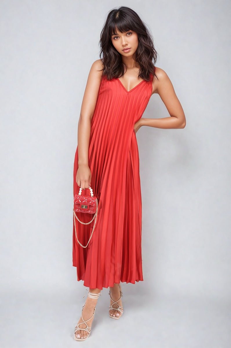 ARIANA Pleated Strappy Maxi Dress - Glamoo - 