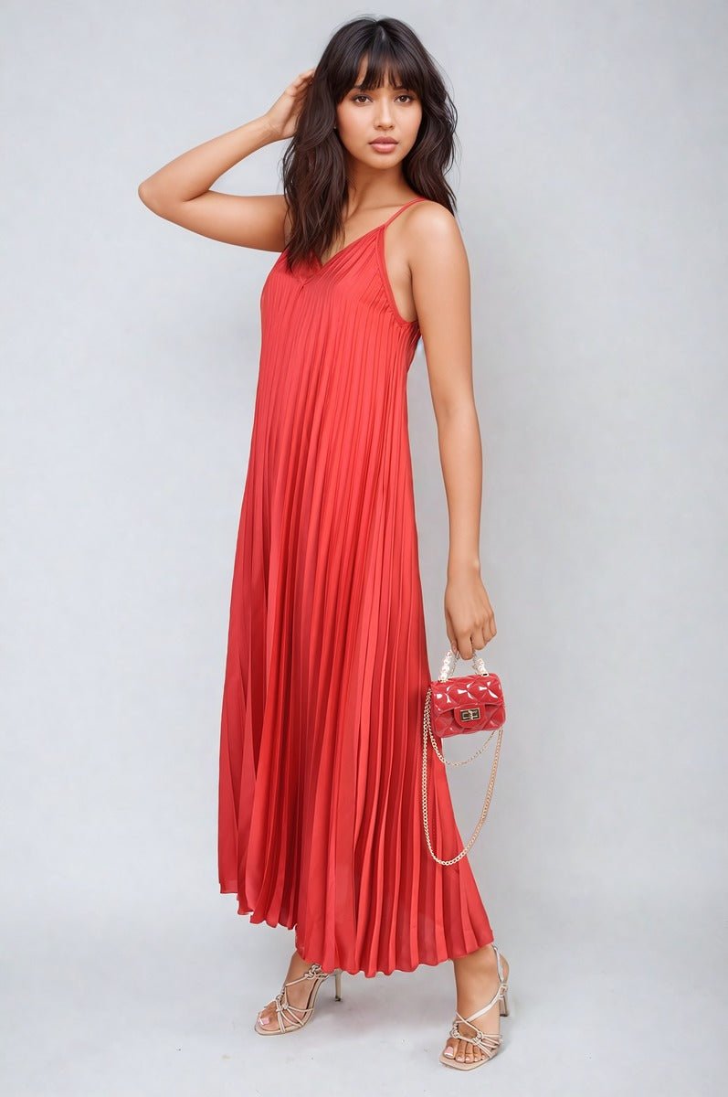 ARIANA Pleated Strappy Maxi Dress - Glamoo - 