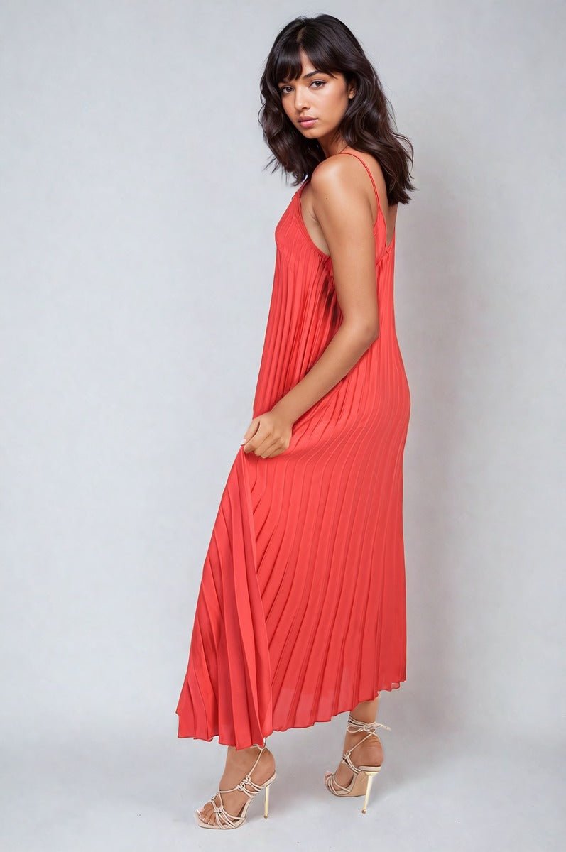 ARIANA Pleated Strappy Maxi Dress - Glamoo - 