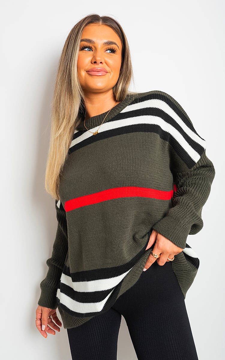 AVA Oversized Striped Long Sleeve Knitted Jumper - Glamoo - 