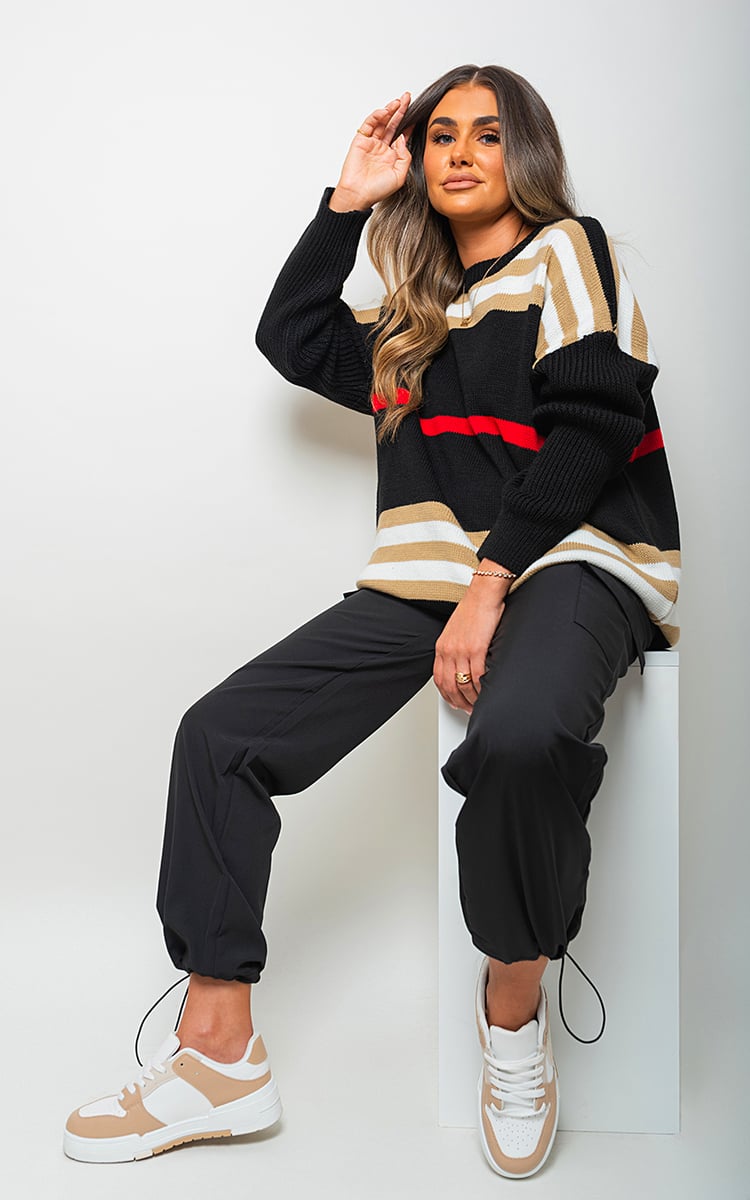 AVA Oversized Striped Long Sleeve Knitted Jumper - Glamoo - 