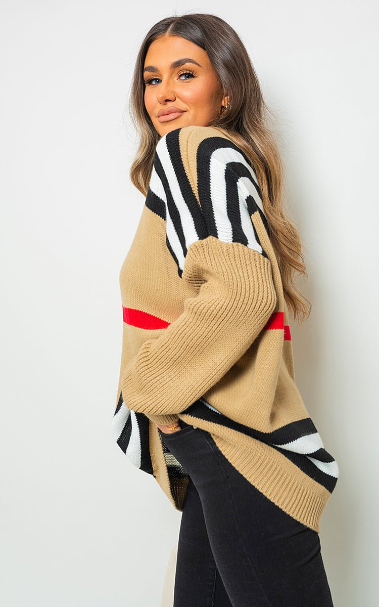 AVA Oversized Striped Long Sleeve Knitted Jumper - Glamoo - 