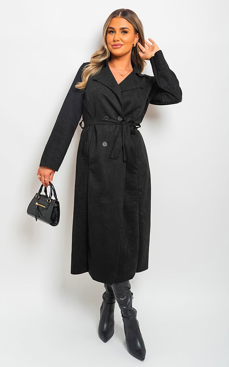 BELLA Open Front Lapel Neck Longline Trench Coat - Glamoo - 