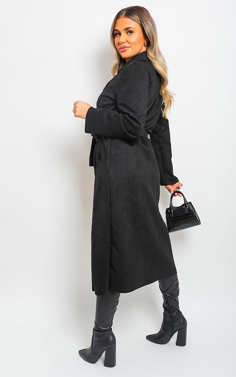 BELLA Open Front Lapel Neck Longline Trench Coat - Glamoo - 