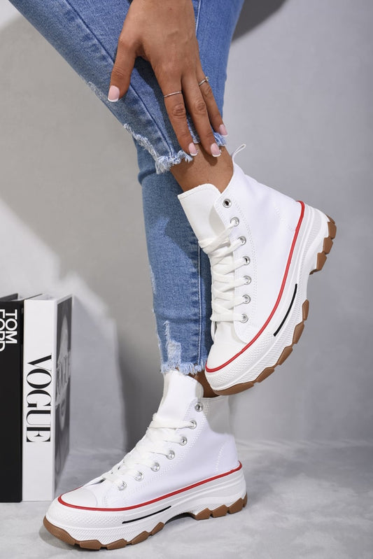 CALLIE High Top Platform Lace Up Trainers - Glamoo -