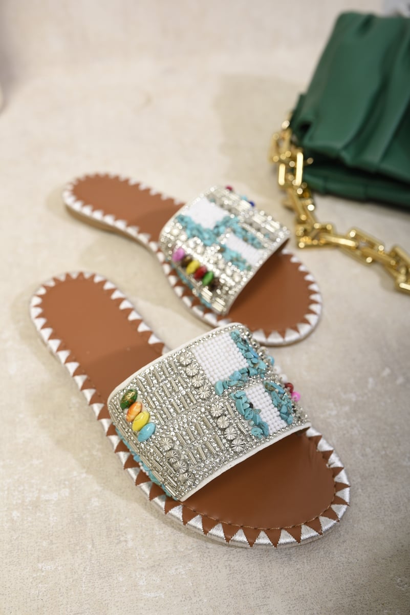 CINDY Open Toe Jewelled Flat Sandals - Glamoo - 