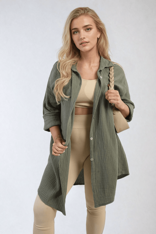 CLEMMIE Button down long sleeve oversized shirt - Glamoo - shirts & tops