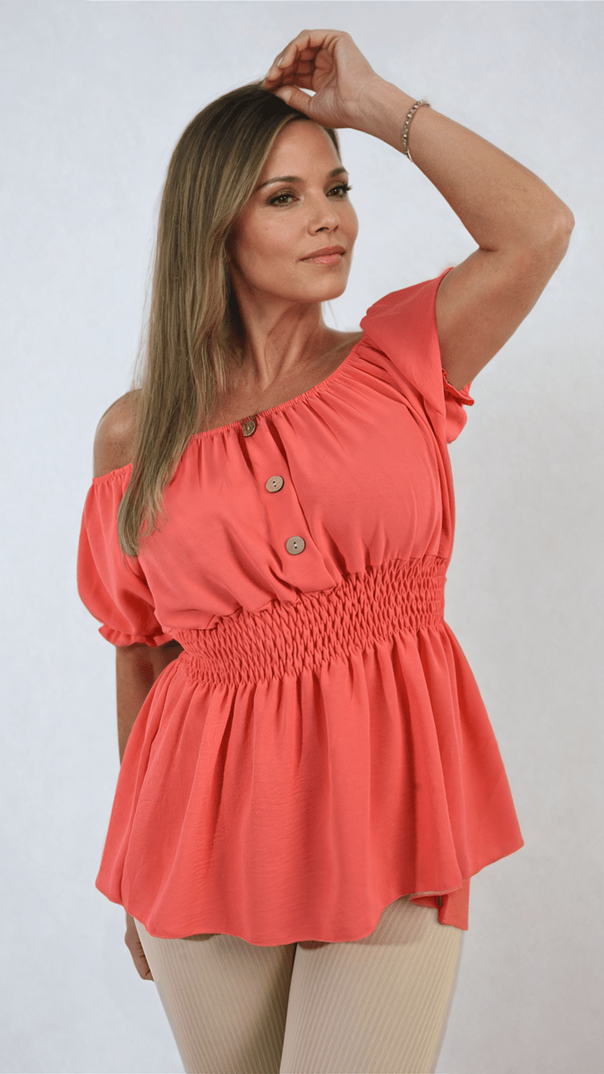 DANIELA Button Front Cinched Waist Top - Glamoo - 