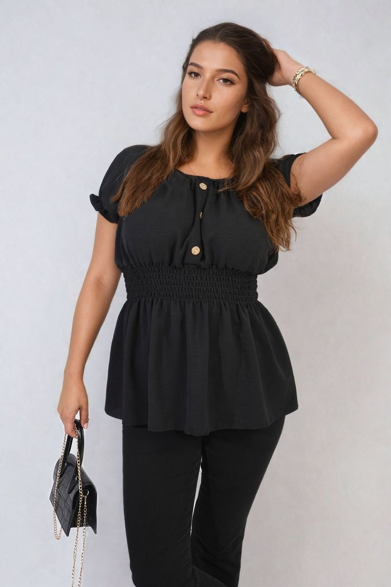 DANIELA Button Front Cinched Waist Top - Glamoo - 