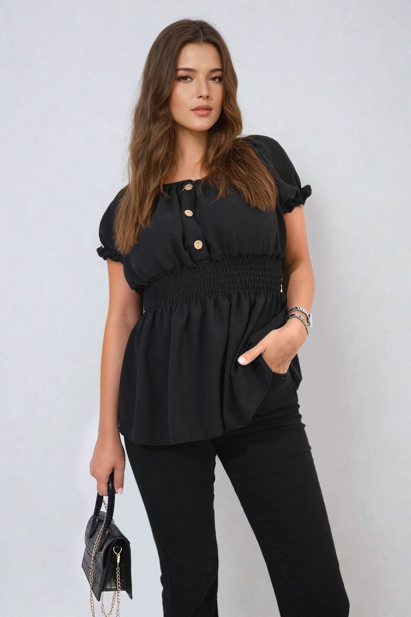 DANIELA Button Front Cinched Waist Top - Glamoo - 