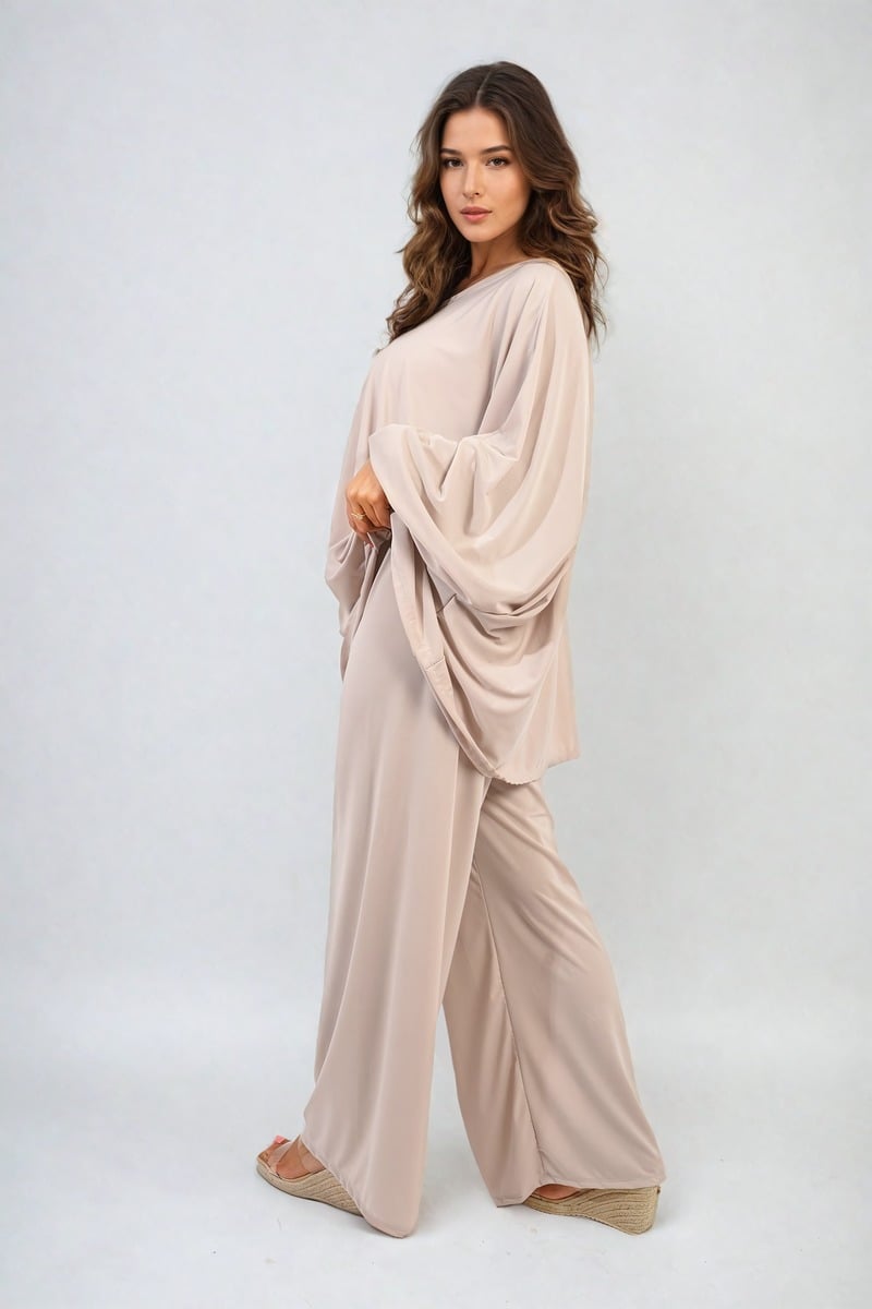 DANIELA Oversized Long Sleeve Top and Wide Leg Co - ord Set - Glamoo - 