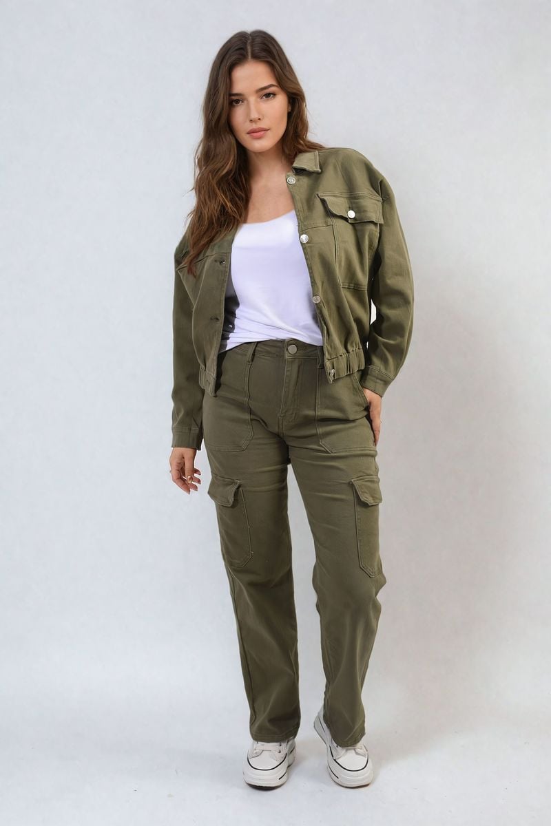 ELEANOR Cropped Button Jacket with Front Pockets PLUS 10 - 22 pair with HAZEL cargo - Glamoo - 