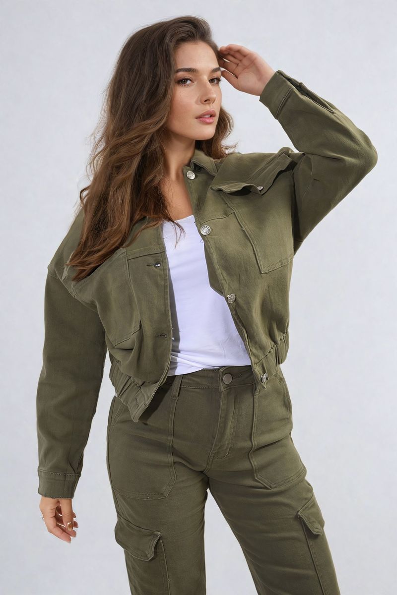 ELEANOR Cropped Button Jacket with Front Pockets PLUS 10 - 22 pair with HAZEL cargo - Glamoo - 