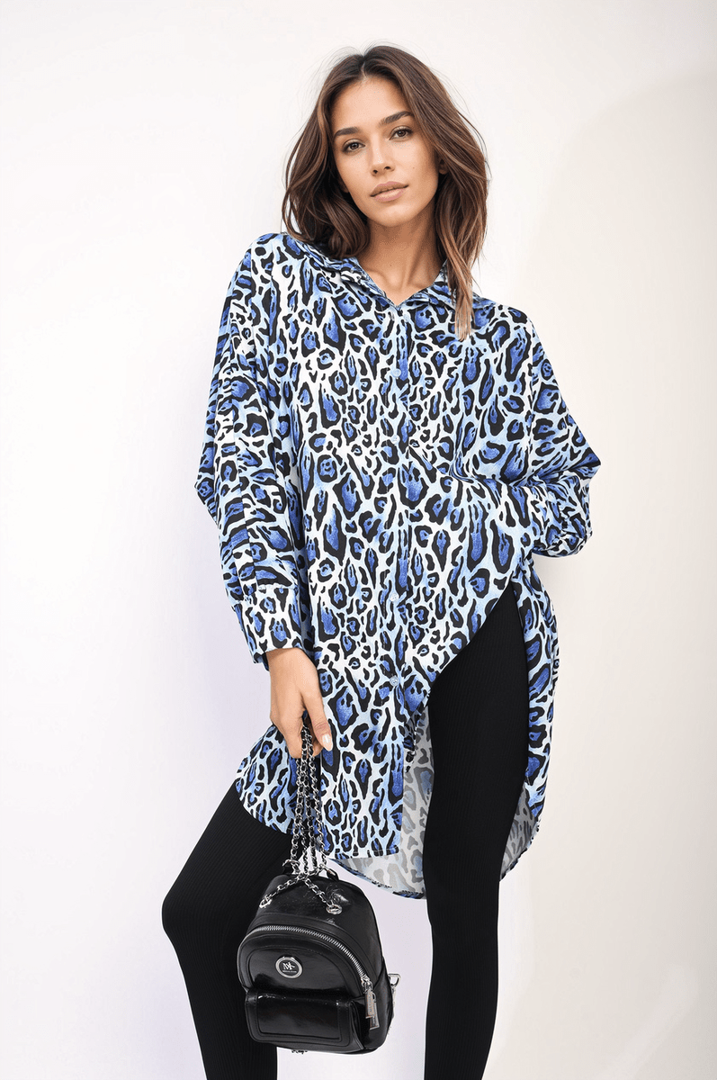 EMELIA Oversized Long Sleeve Leopard Print Shirt Dress - Glamoo - shirts & tops