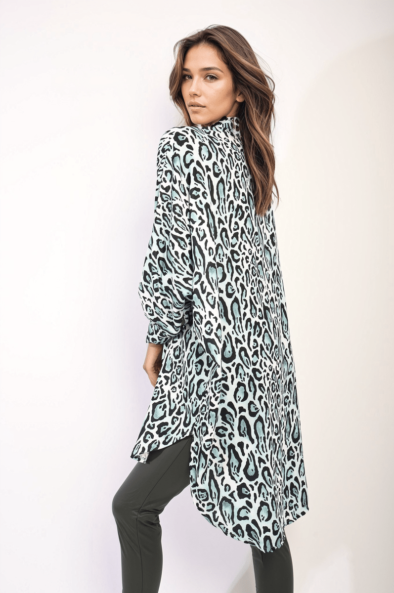 EMELIA Oversized Long Sleeve Leopard Print Shirt Dress - Glamoo - shirts & tops