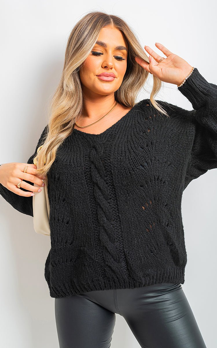 EMELY V Neck Long Sleeve Knitted Jumper - Glamoo - 