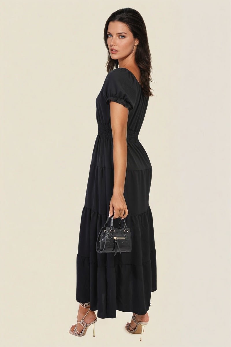 EMMY Smocked Waist Tiered Midi Dress - Glamoo - 