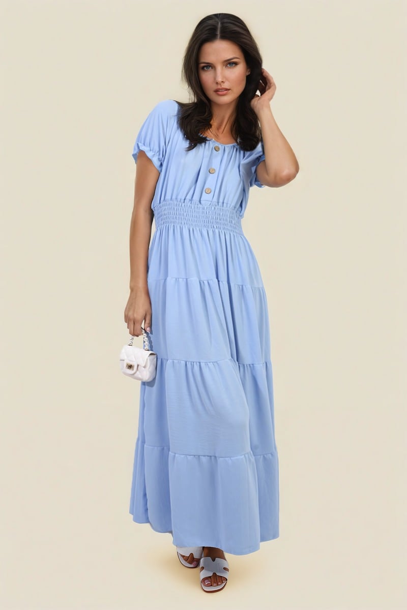 EMMY Smocked Waist Tiered Midi Dress - Glamoo - 