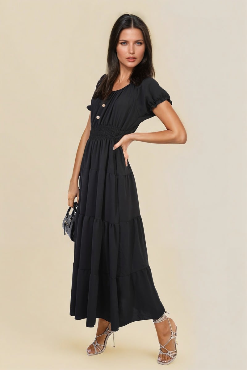 EMMY Smocked Waist Tiered Midi Dress - Glamoo - 