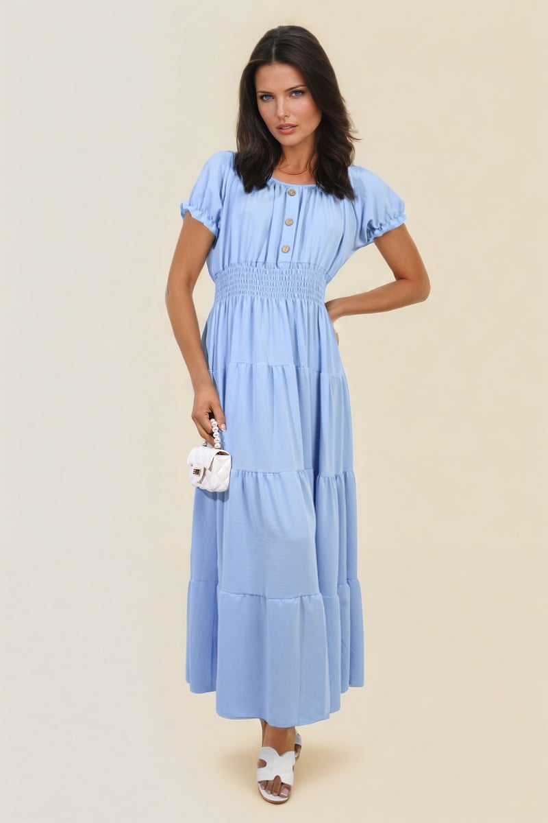 EMMY Smocked Waist Tiered Midi Dress - Glamoo - 