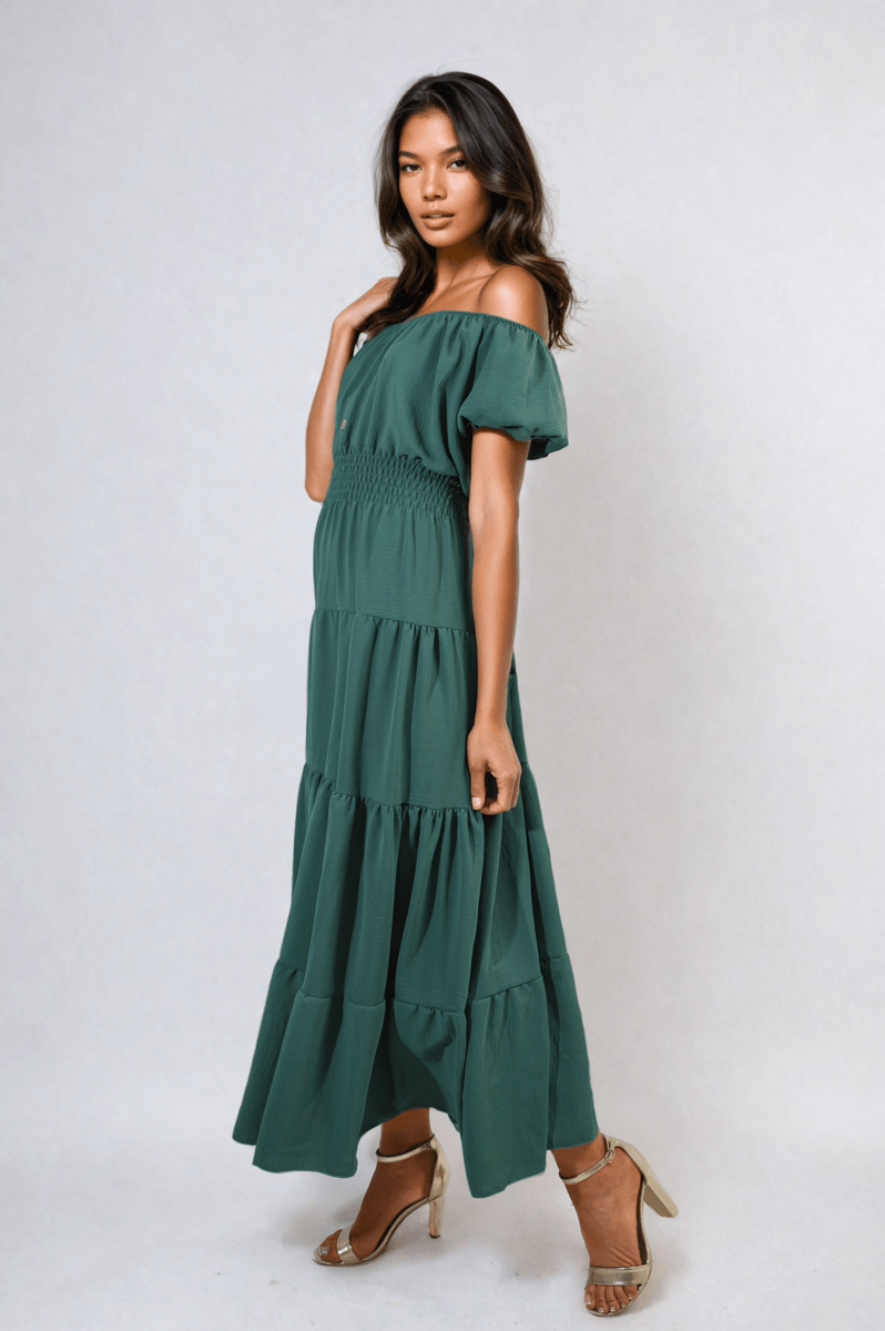 EMMY Smocked Waist Tiered Midi Dress - Glamoo - 