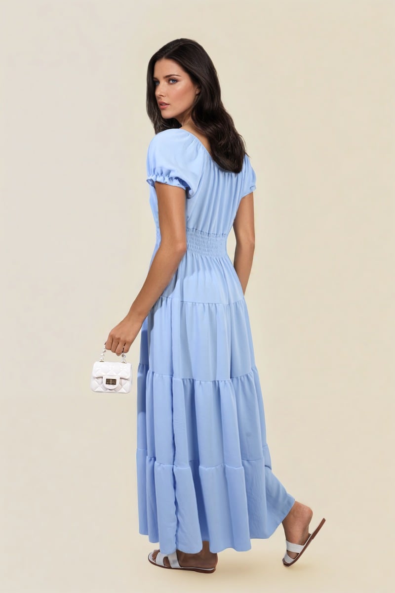 EMMY Smocked Waist Tiered Midi Dress - Glamoo - 