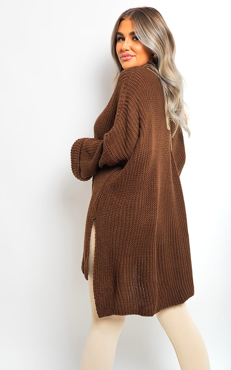 FAYE High Neck Oversized Long Sleeve Knitted Jumper - Glamoo - 