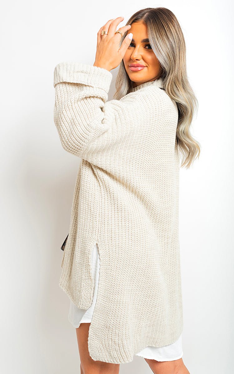 FAYE High Neck Oversized Long Sleeve Knitted Jumper - Glamoo - 