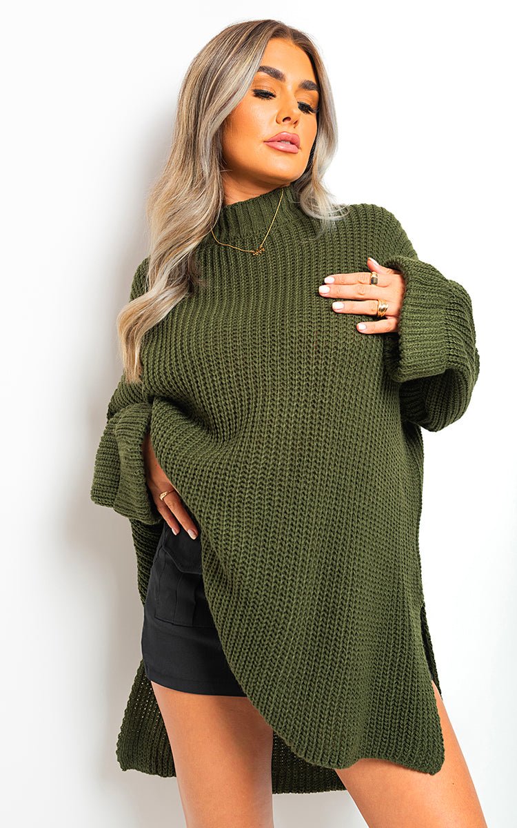 FAYE High Neck Oversized Long Sleeve Knitted Jumper - Glamoo - 