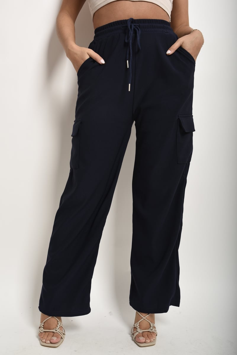 FAYE Wide Leg Drawstring Waist Flap Pocket Trouser - Glamoo - 