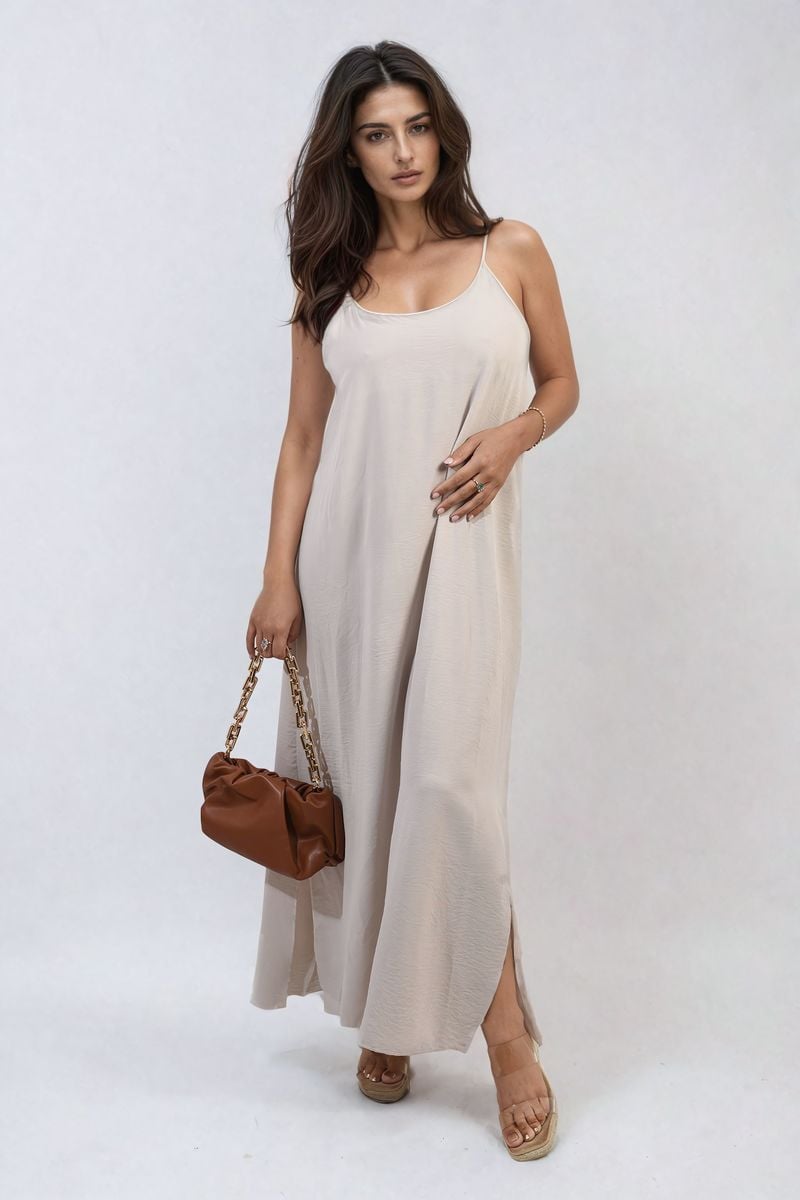 FIONA Spaghetti Strap Side Slit Maxi Dress - Glamoo - 