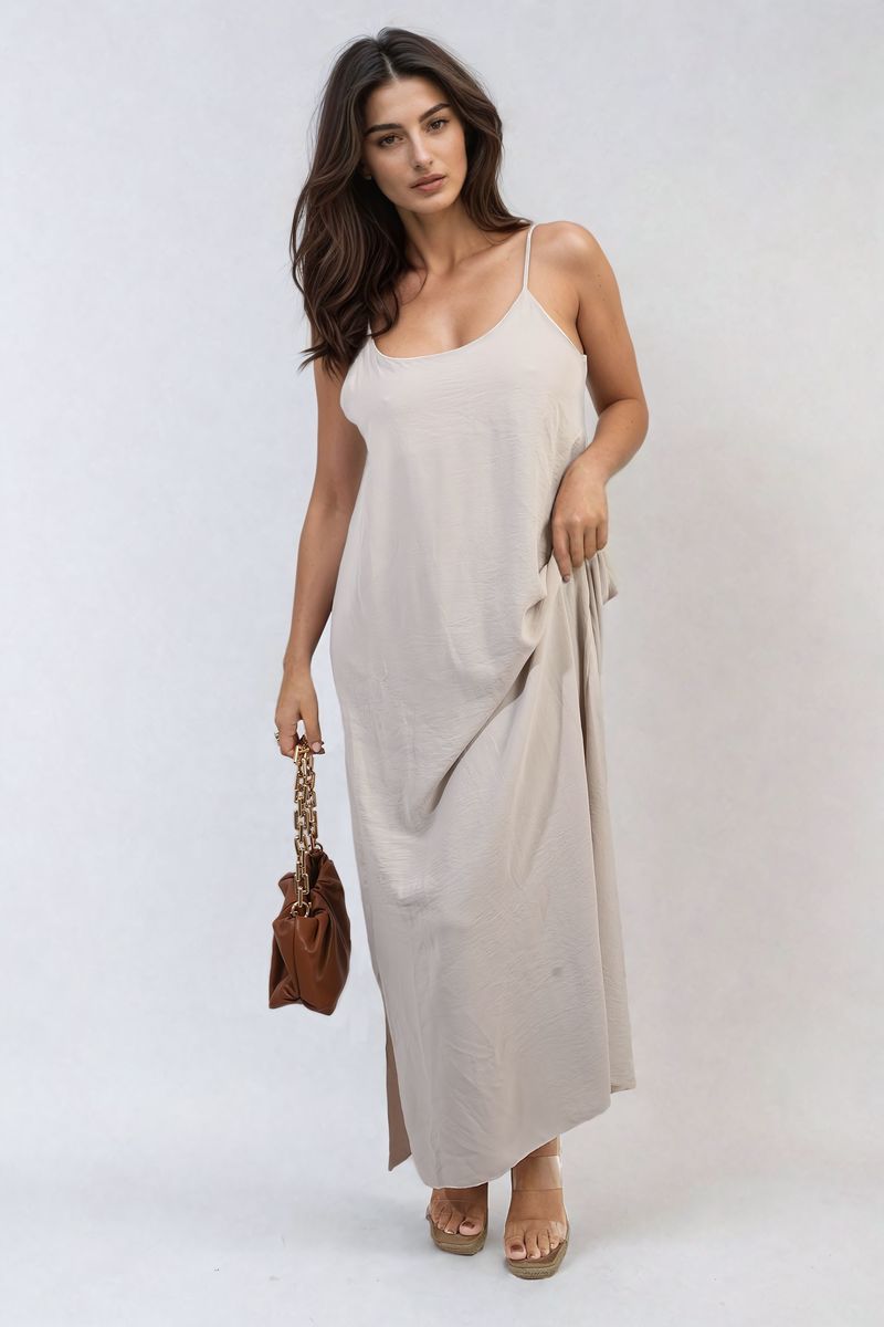 FIONA Spaghetti Strap Side Slit Maxi Dress - Glamoo - 