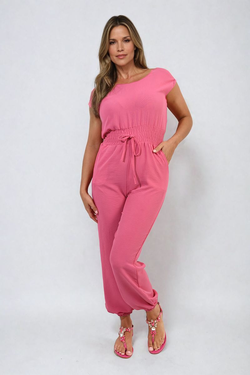 FLORENCE Short Sleeve Cinched Waist Jumpsuit - Glamoo - 