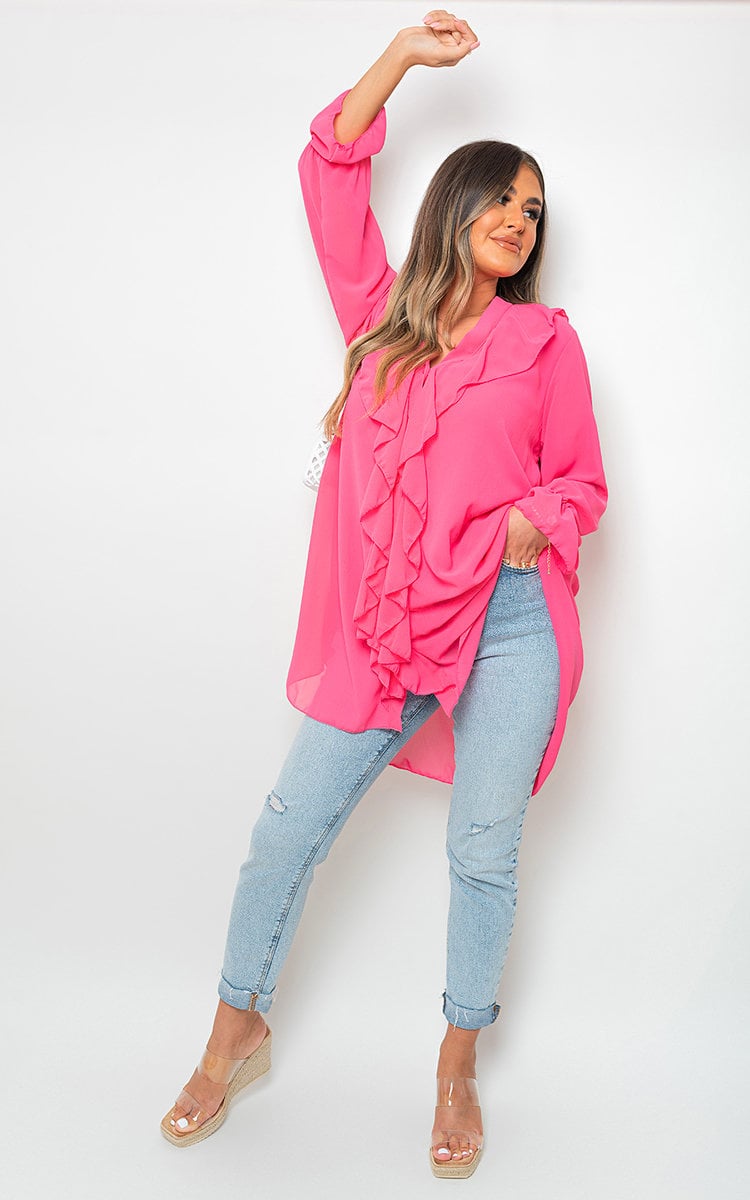 HANNAH Oversized Ruffle Long Sleeve Tops - Glamoo - shirts & tops