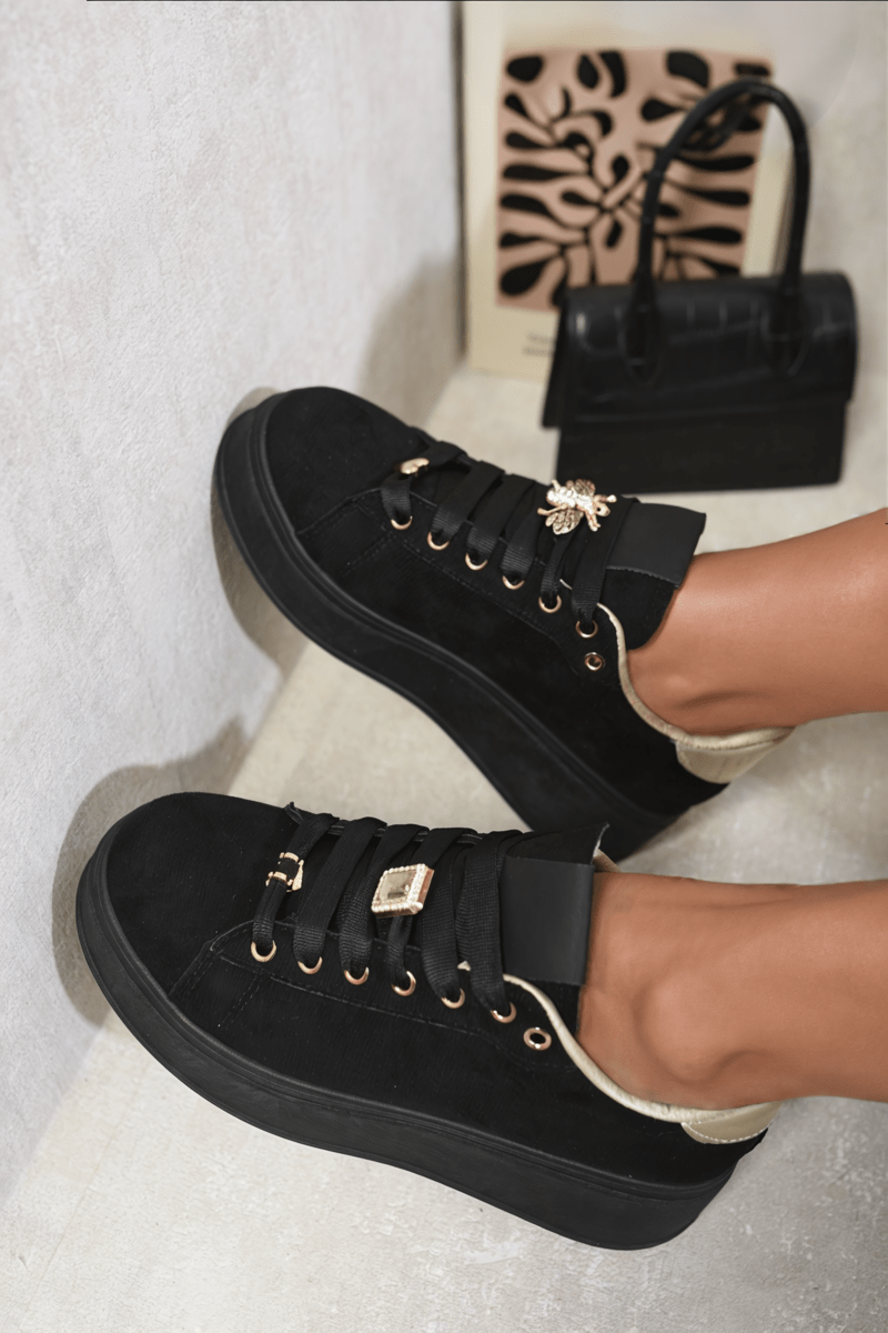 HAZEL Lace Up Platform Trainers With Decorative Details - Glamoo - 