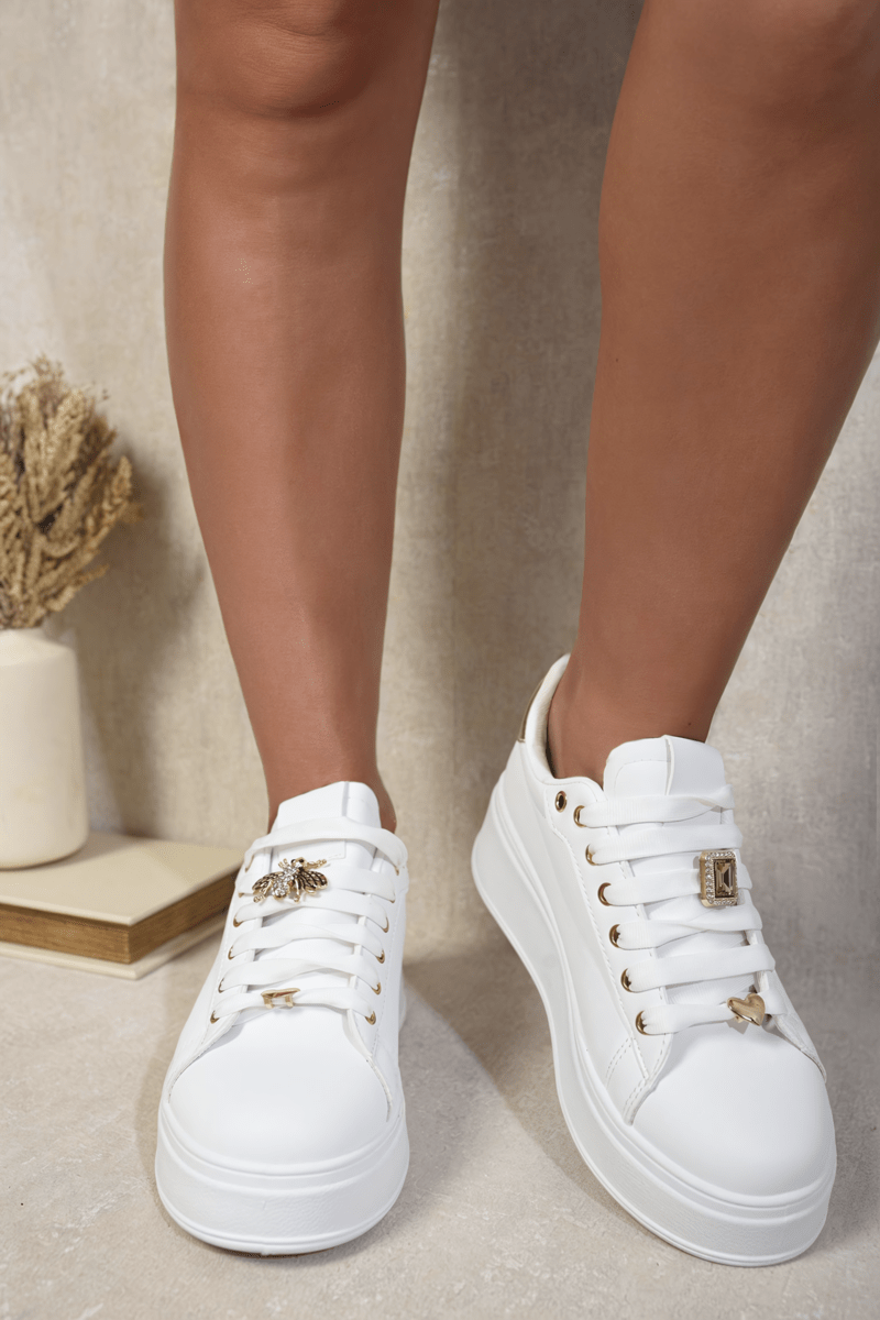 HAZEL Lace Up Platform Trainers With Decorative Details - Glamoo - 