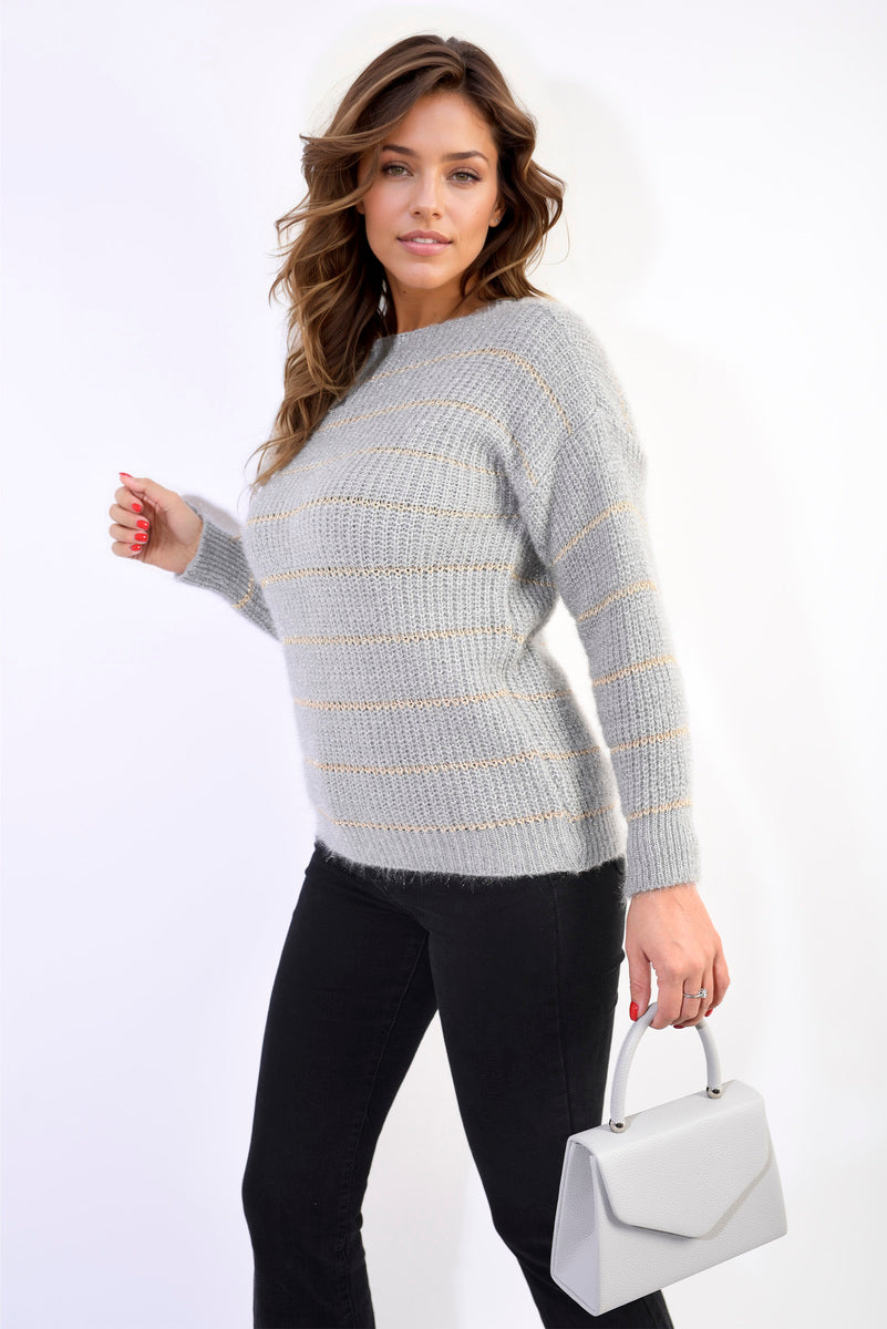 ADELE Striped Knitted Long Sleeve Jumper