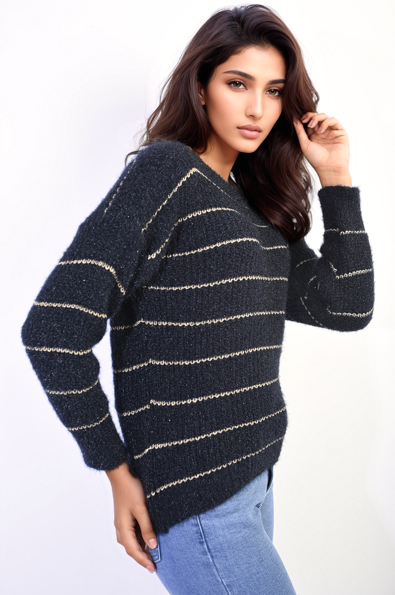 ADELE Striped Knitted Long Sleeve Jumper