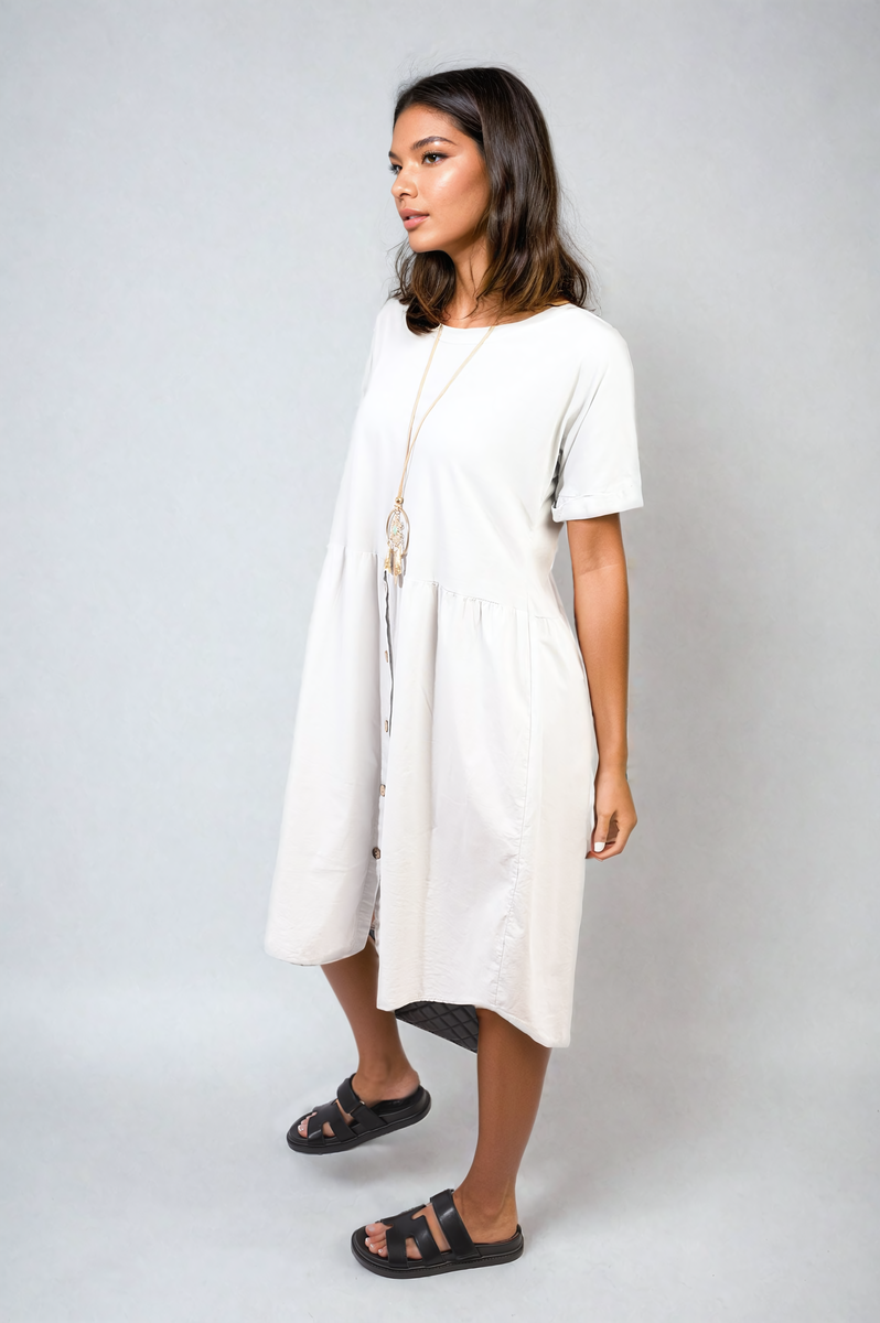 AILEEN Short Sleeve Button Front Midi Dress