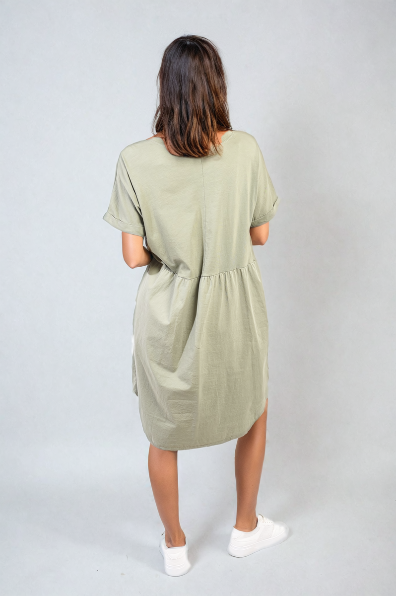 AILEEN Short Sleeve Button Front Midi Dress