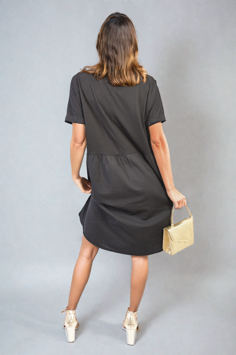 AILEEN Short Sleeve Button Front Midi Dress